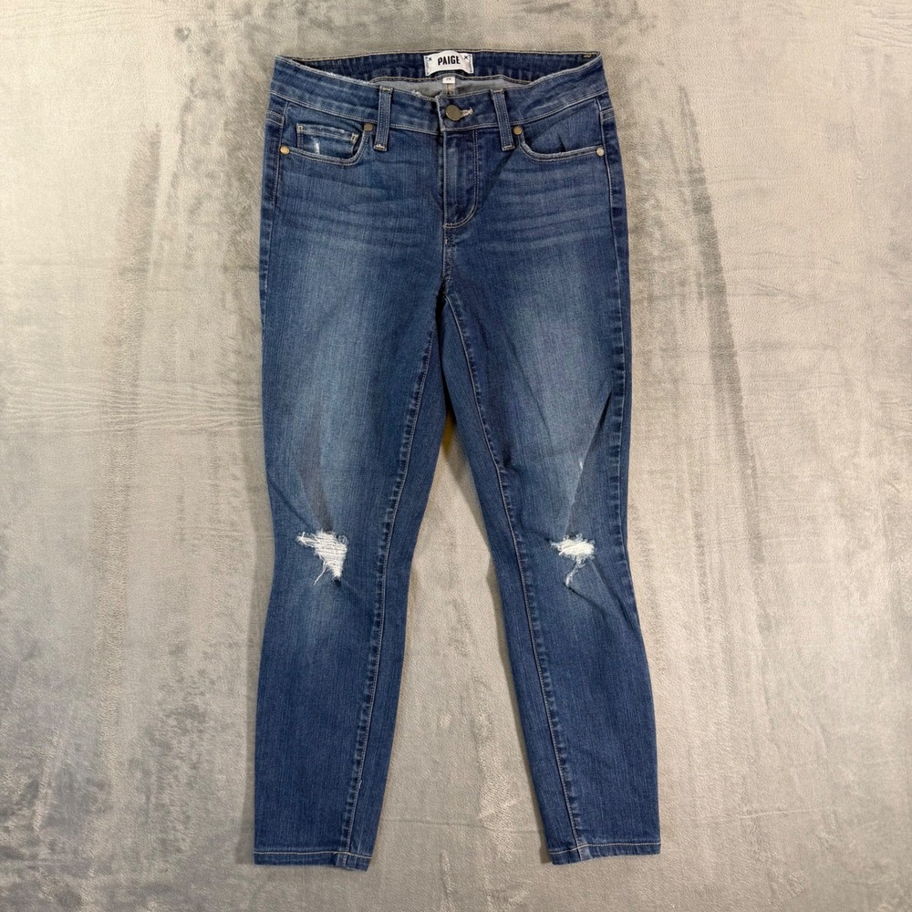PAIGE Verdugo Ankle Jeans Womens Size 28 Blue Distressed Denim